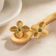 vintage flower stone stud earrings, view 3 - MRSLM