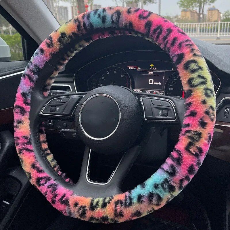 Universal Plush Leopard Car Steering Wheel Cover