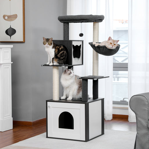 multi-level cat tree tower with cabinet, view 3 - MRSLM