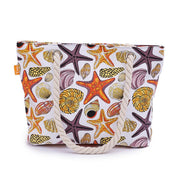 canvas beach tote bag with shell print, view 2 - MRSLM