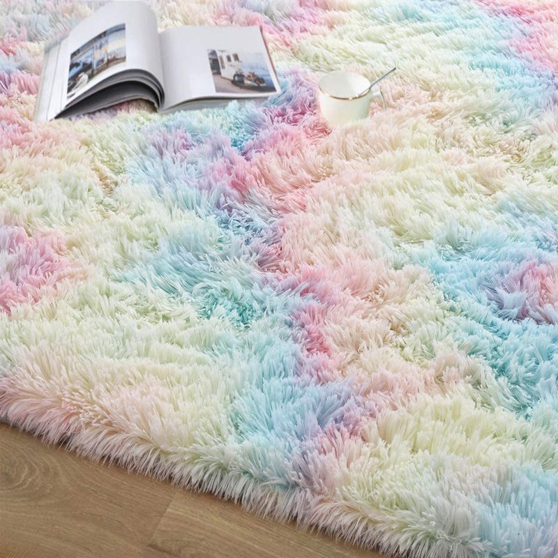 gradient tie-dye plush rug, view 3 - MRSLM