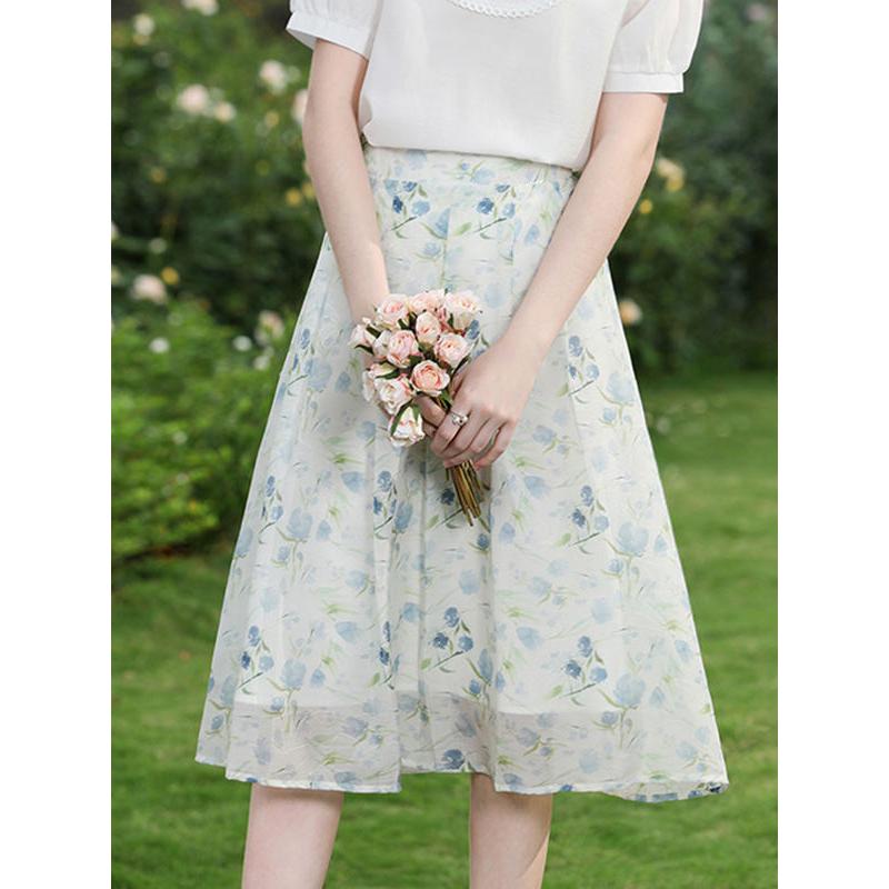 floral chiffon midi skirt, view 5 - MRSLM