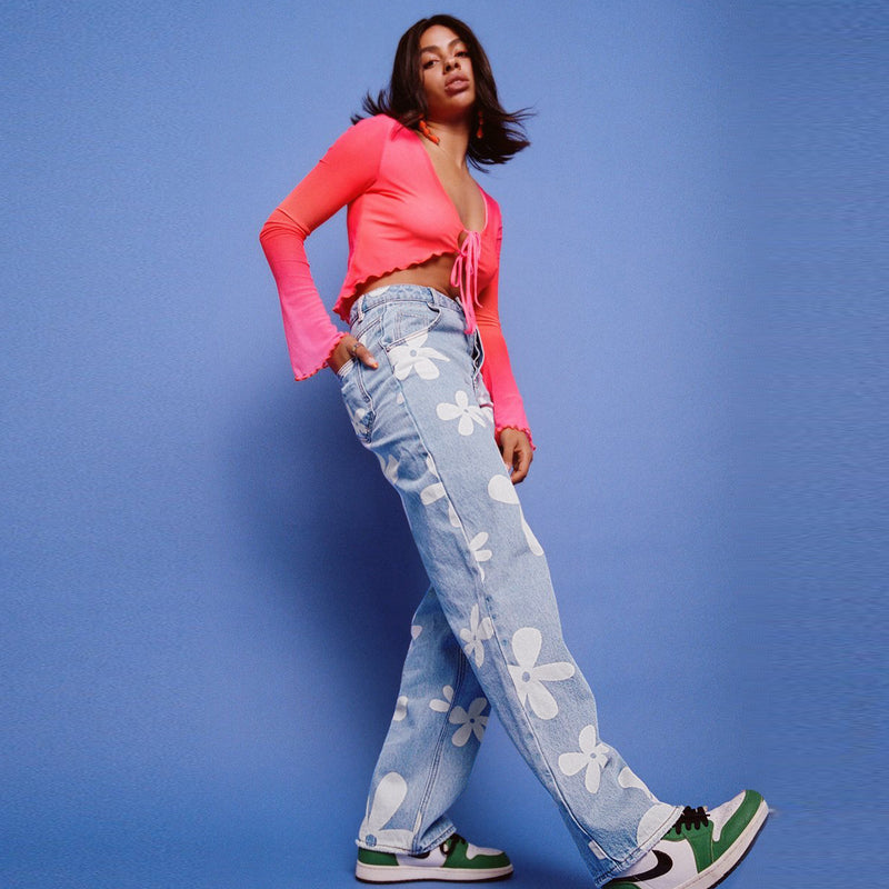 printed straight jeans, view 2 - MRSLM