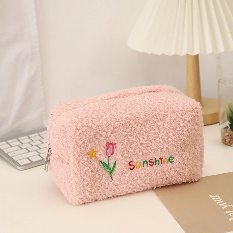 cute embroidered flowers cosmetic bag, view 3 - MRSLM