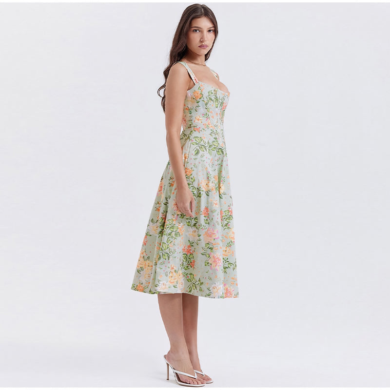 printed spaghetti strap midi dress, view 4 - MRSLM