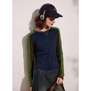 long sleeve round neck contrast color top, view 3 - MRSLM