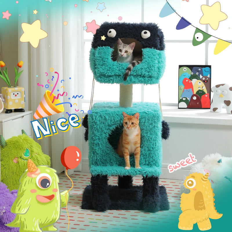 monster-themed cat tree tower, view 3 - MRSLM