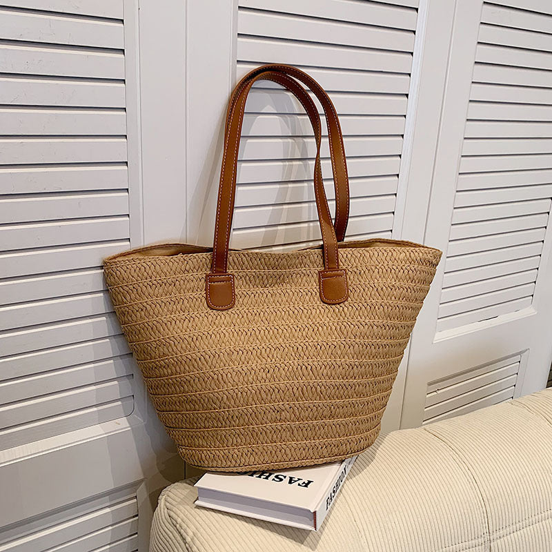 bohemian summer straw tote bag, view 2 - MRSLM