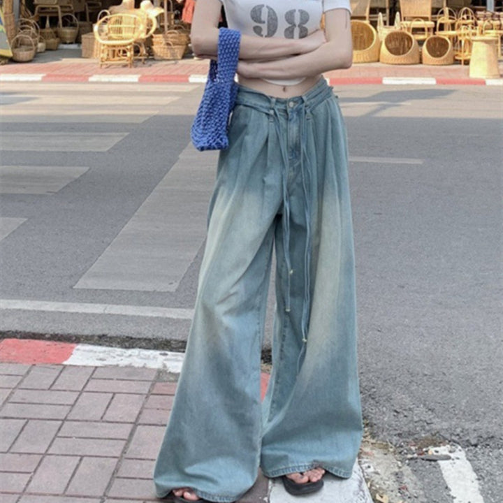 Women's Fashion Water Drawstring Loose Wide Leg Jeans