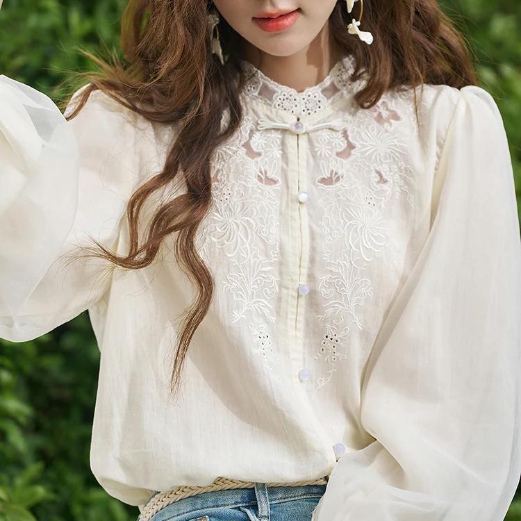 hollow embroidered mesh blouse, view 4 - MRSLM