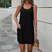 casual denim-style sleeveless dress, view 3 - MRSLM