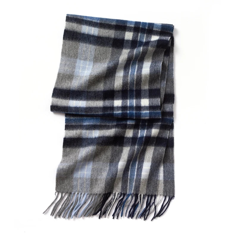plaid cashmere scarf with tassels, view 6 - MRSLM
