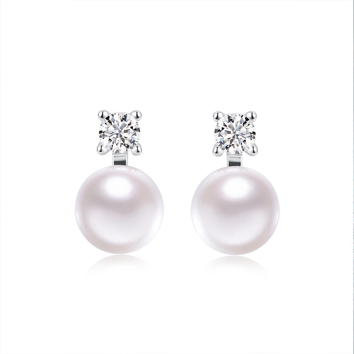 Sterling Silver Pearl Freshwater Stud Earrings Tide Without Piercing