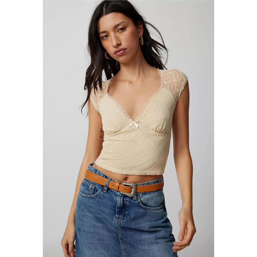 Vintage Lace V-Neck Crop Top