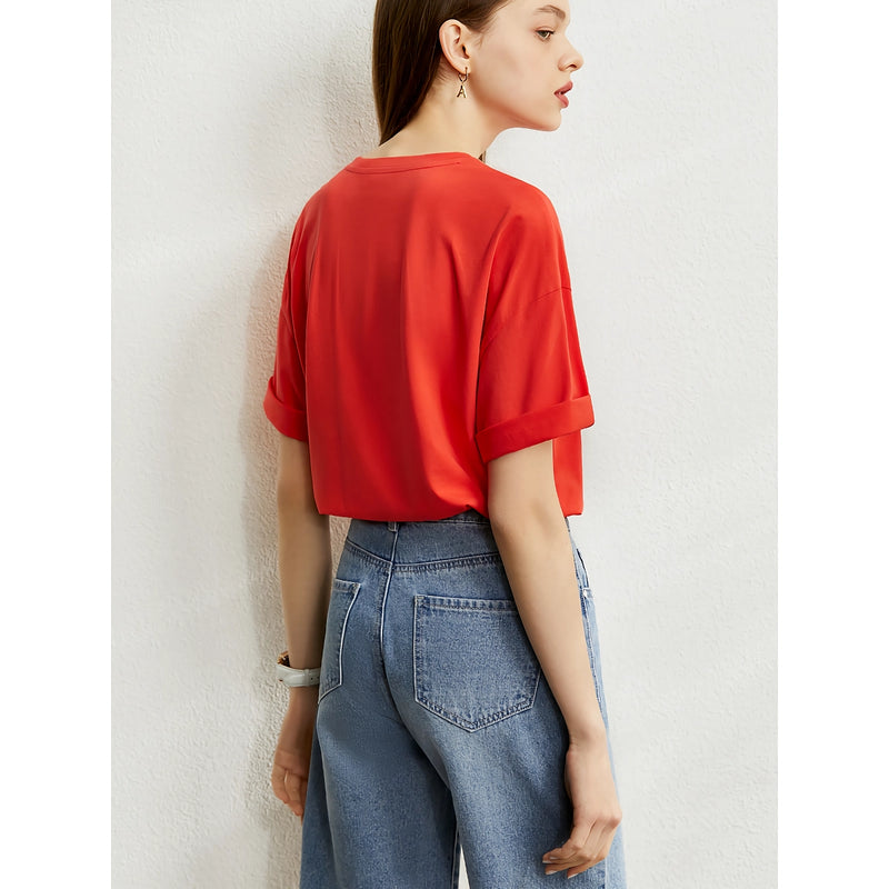women's stretch printed drop sleeve tee, view 6 - MRSLM