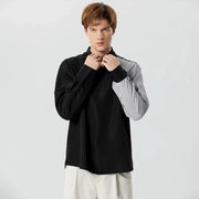 striped patchwork men's long sleeve shirt, view 5 - MRSLM