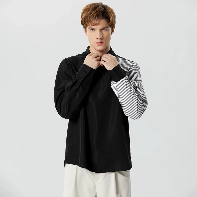 striped patchwork men's long sleeve shirt, view 5 - MRSLM