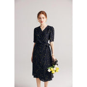 black polka dot silk dress, view 2 - MRSLM