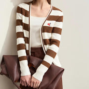 striped V-neck zip cardigan, view 7 - MRSLM