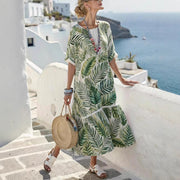 digital-print pleated maxi dress, view 3 - MRSLM