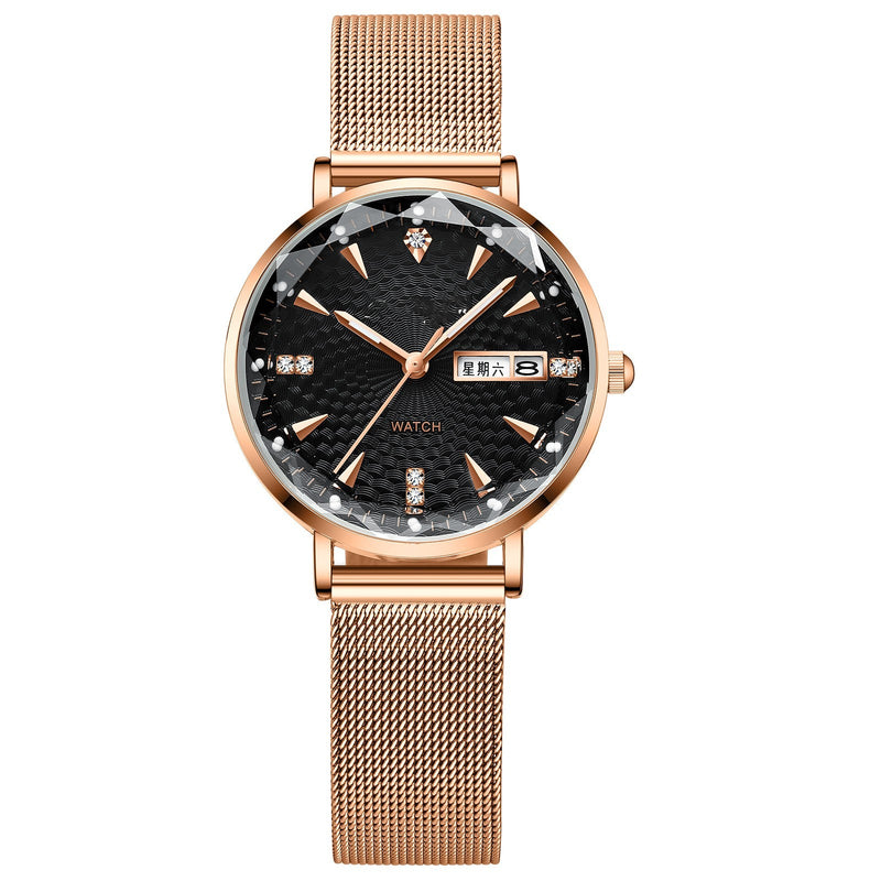 Women's rose gold mesh belt quartz watch, view 7 - MRSLM