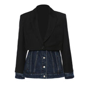 patchwork denim blazer for women, view 4 - MRSLM