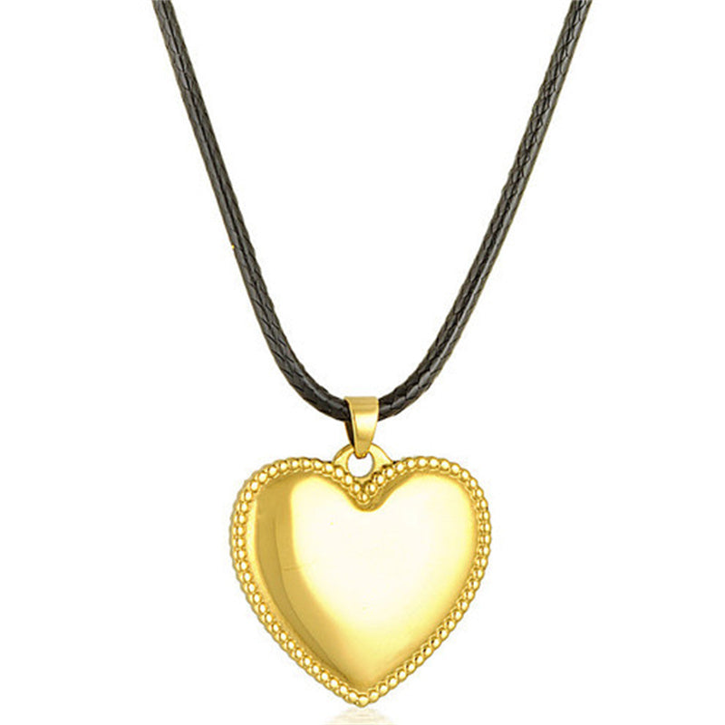 Women's Fashion Embossed Love Necklace With Leather Cord