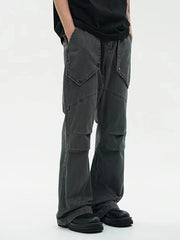 men's washed black pleated loose trousers, view 4 - MRSLM