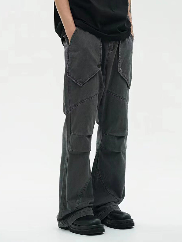 men's washed black pleated loose trousers, view 4 - MRSLM