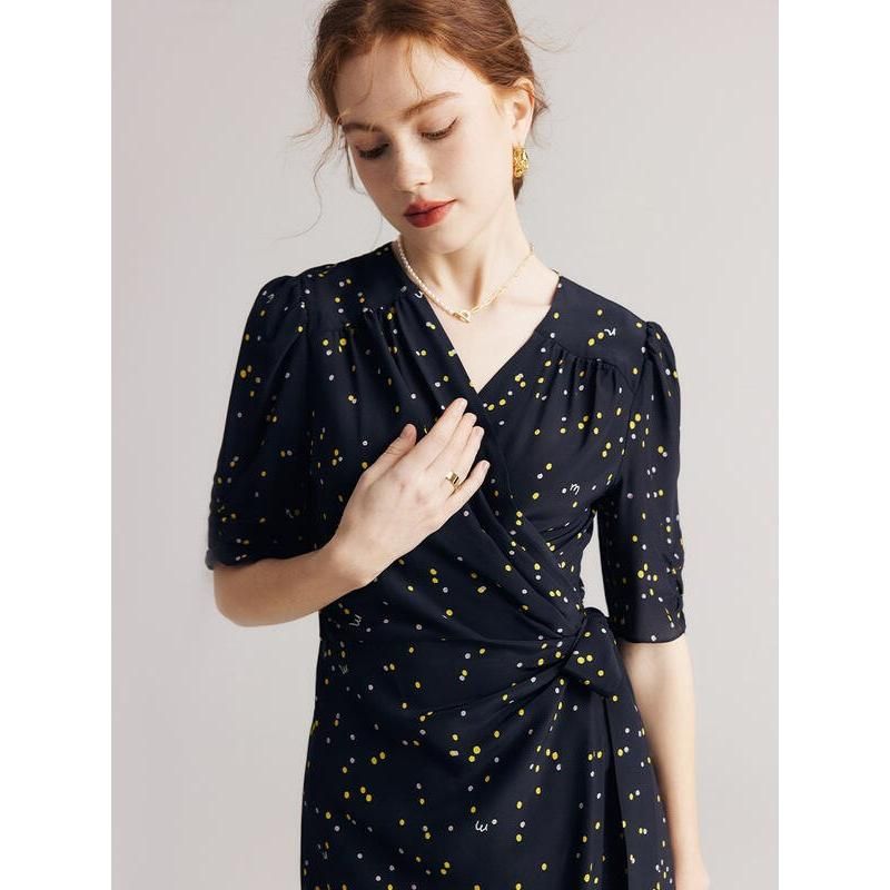 black polka dot silk dress, view 4 - MRSLM