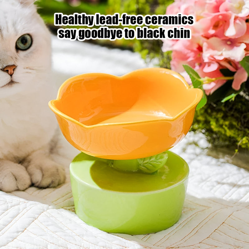 Flower-Shaped Ceramic Cat Food and Water Bowl