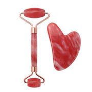 red crystal roller and gua sha set, view 2 - MRSLM