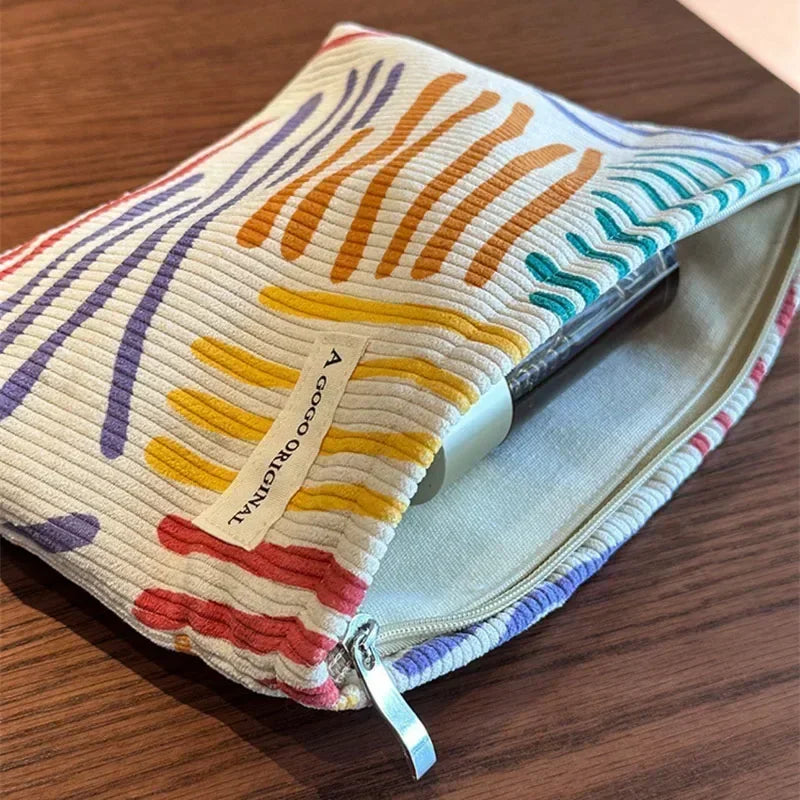 Corduroy striped makeup organizer bag, view 4 - MRSLM