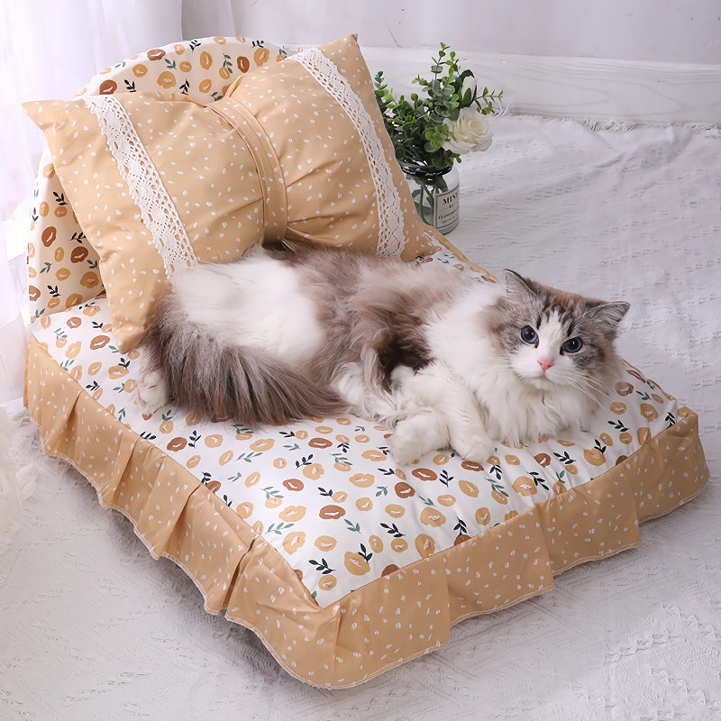 cute bow pet bed with detachable pillow - MRSLM