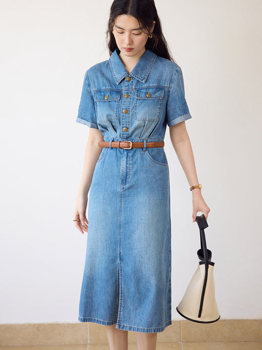 denim blue shirt dress, view 2 - MRSLM