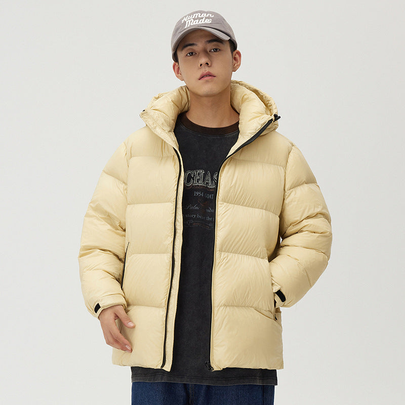 Down Jacket Thickened Couple Winter Windproof Coat Solid Color Hooded