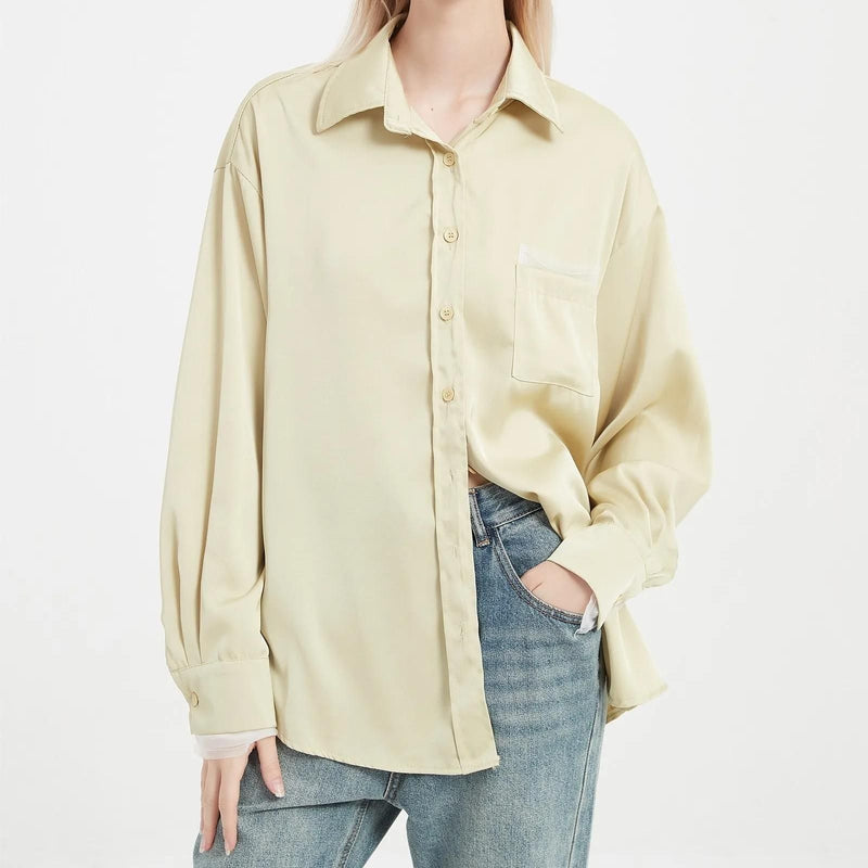 elegant satin long sleeve blouse - MRSLM