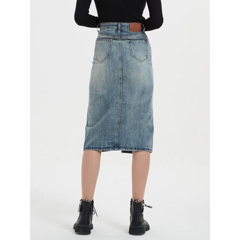 high waist denim skirt, view 6 - MRSLM