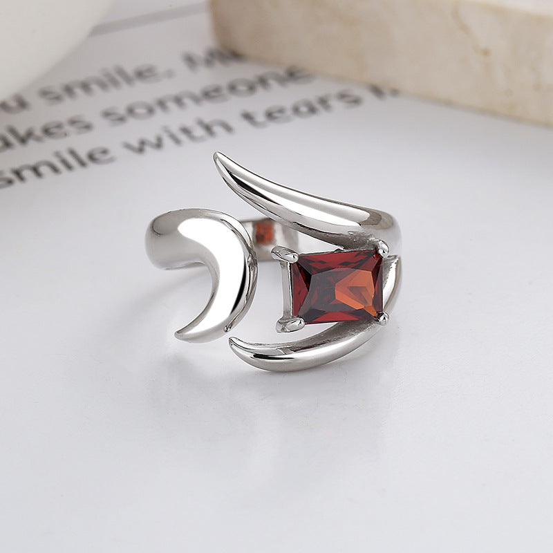 S925 Sterling Silver Irregular Red Open-end Zircon Ring