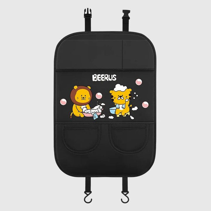 Car Seat Back Protector with Cartoon Design & Storage Pocket