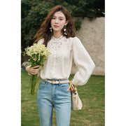 hollow embroidered mesh blouse, view 2 - MRSLM