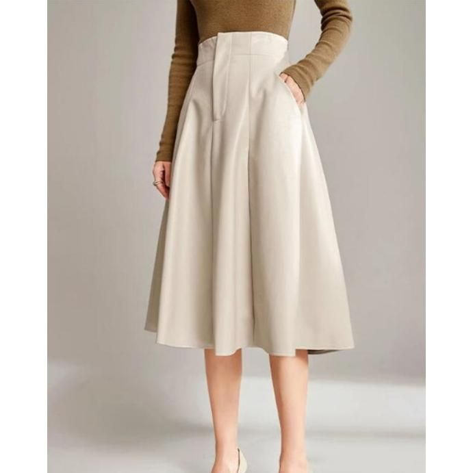 High waist A-line PU leather skirt, view 5 - MRSLM