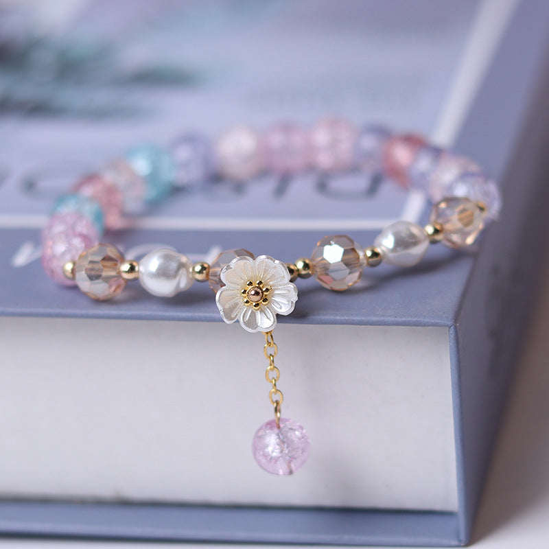 purple beaded white flower bracelet, view 10 - MRSLM