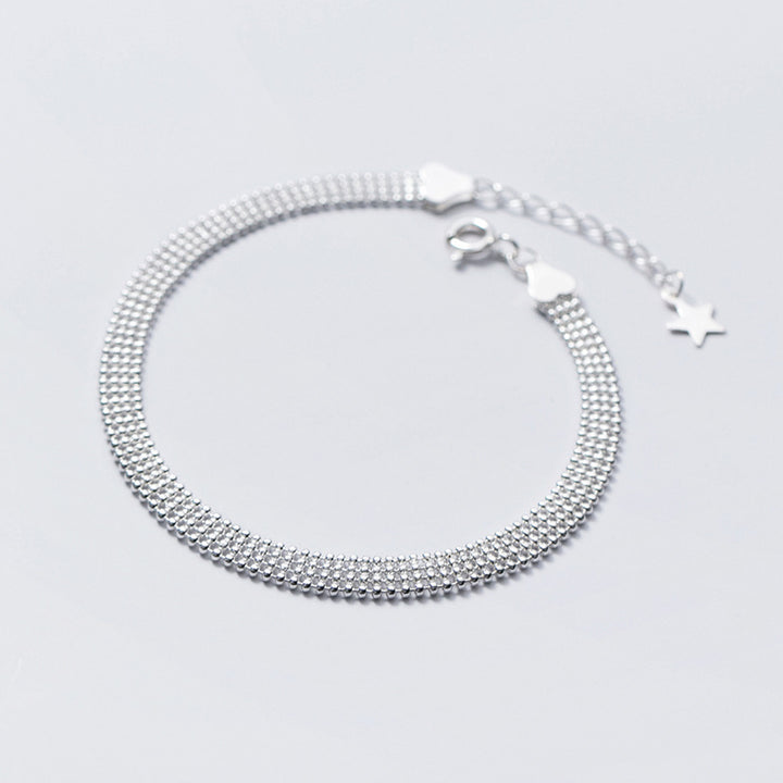 Silver Bracelet Female Simple Temperament Wide Face Round Beads
