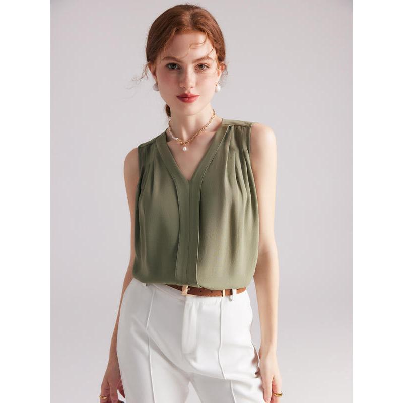 sleeveless v-neck silk blouse, view 6 - MRSLM