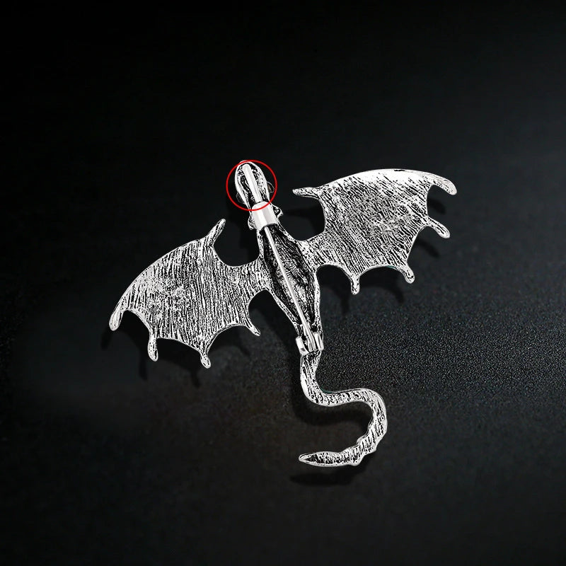 vintage enamel flying dragon brooch, view 11 - MRSLM