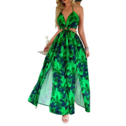floral backless side-slit dress, view 5 - MRSLM