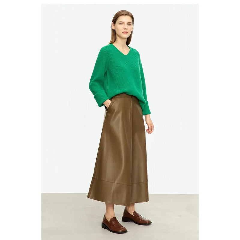 PU leather A-line midi skirt, view 5 - MRSLM