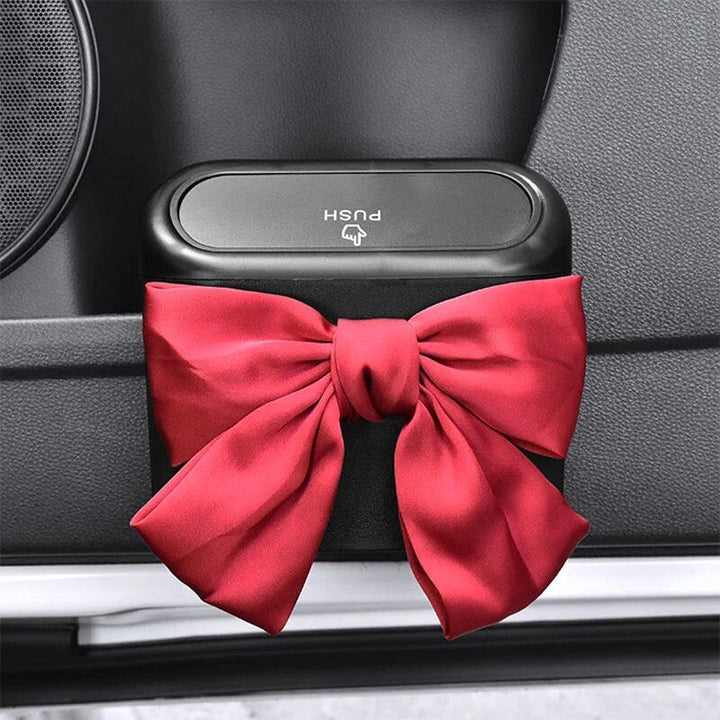 Bowknot Car Hanging Trash Bin with Press-Type Lid