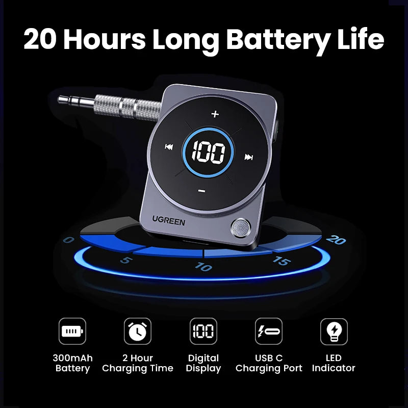 Bluetooth 5.4 aux receiver adapter 20H battery, view 3 - MRSLM